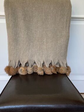 Bowring Soft Beige Fringe Pom-Pom Throw